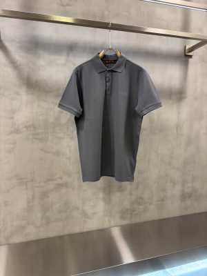 Gray Loro Piana embroidered-logo cotton-piqué polo T-Shirt