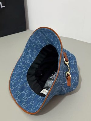 Blue Gucci interlocking GG monogram gold-toned horsebit bucket hat