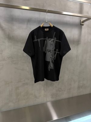 Black hermes harnais en gouache 3D cotton tee