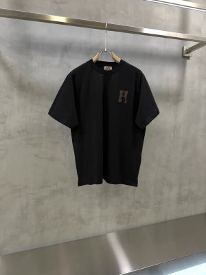 Black Hermès “H’Cheval” leather patch logo cotton t-shirt