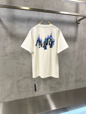 White amiri logo flames tshirt