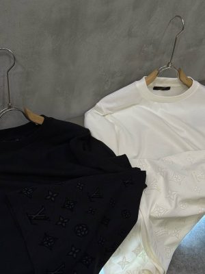 Black LV Flock Print Monogram Gradient cotton tee