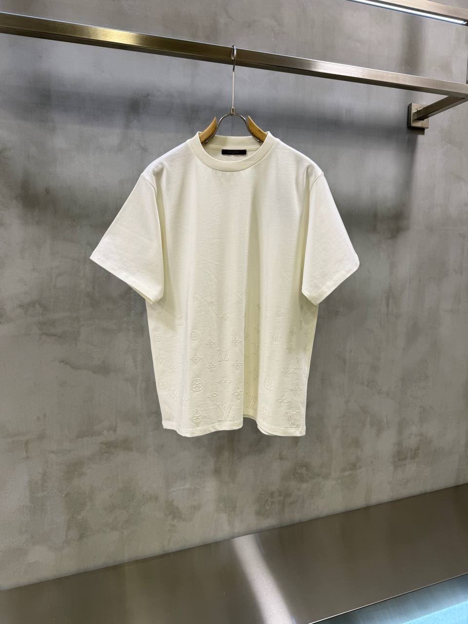 White LV Flock Print Monogram Gradient cotton tee