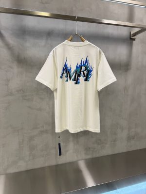 White amiri logo flames tshirt