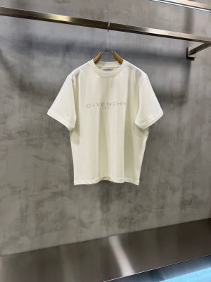 White Givenchy Paris beige logo-print crewneck cotton tee