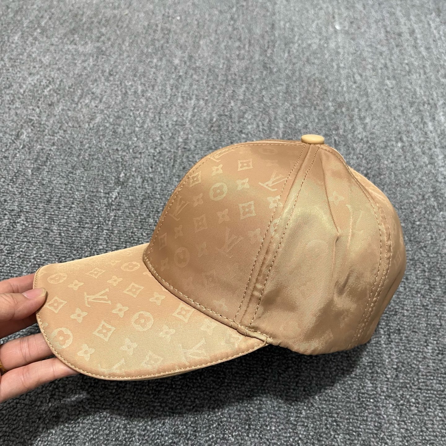 Beige LV all-over monogram logo pattern baseball hat