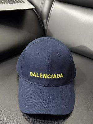 Navy Balenciaga yellow Logo-Embroidered cotton baseball cap