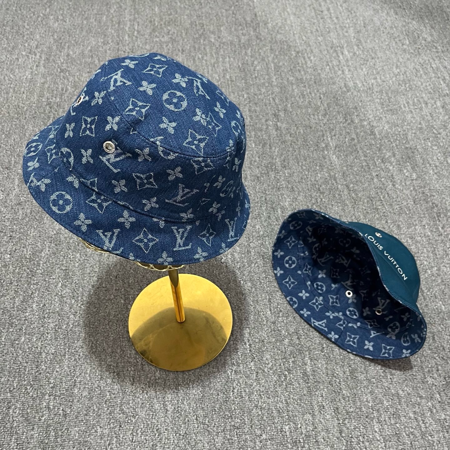 Blue LV all-over monogram pattern reversible bucket hat - Image 3