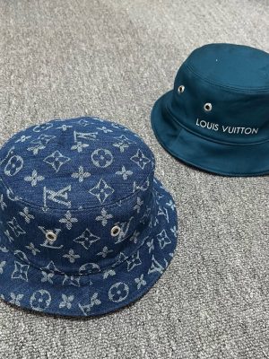 Blue LV all-over monogram pattern reversible bucket hat