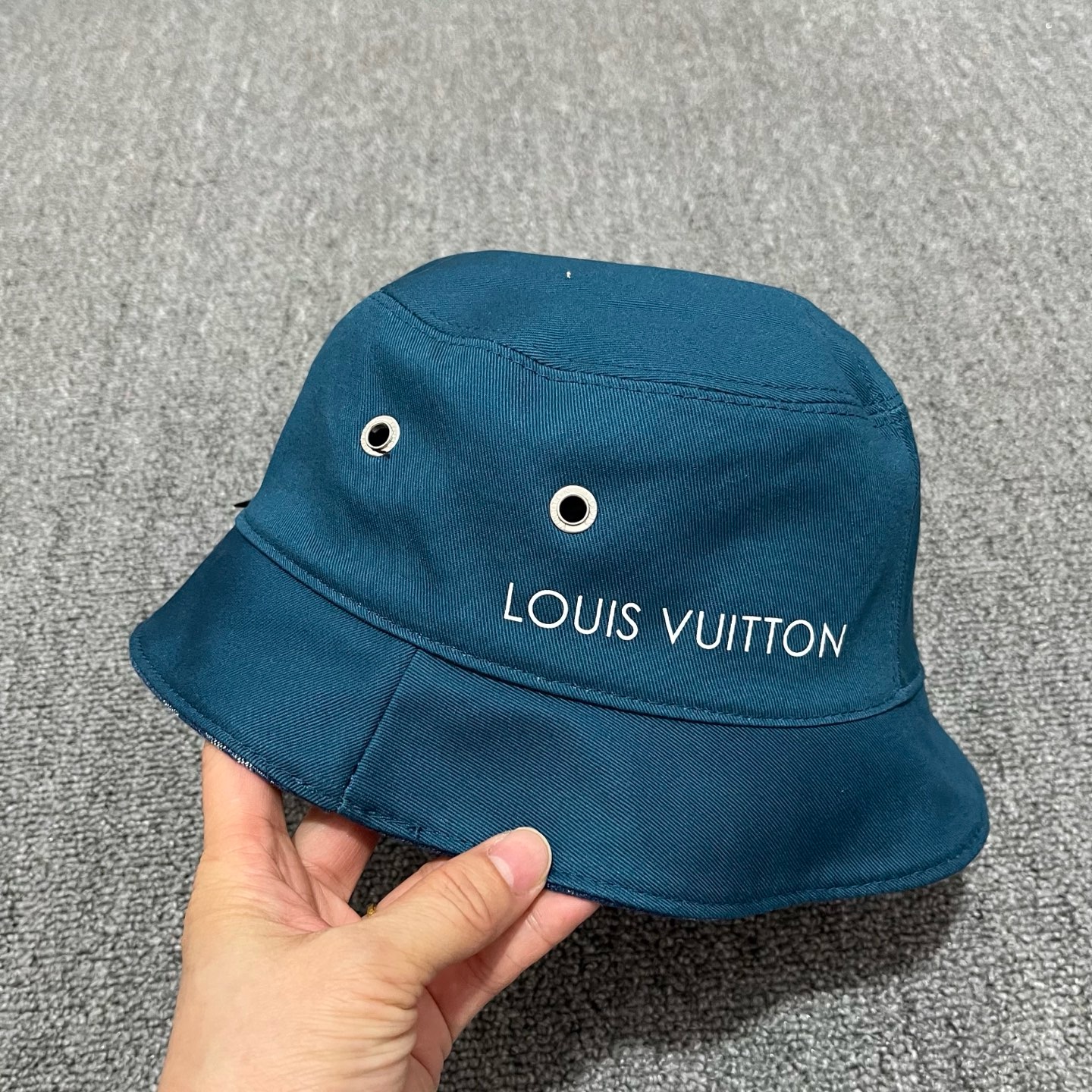 Blue LV all-over monogram pattern reversible bucket hat - Image 4