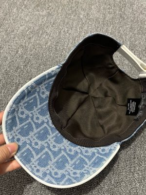 Blue Dior Oblique pattern brim strap baseball hat