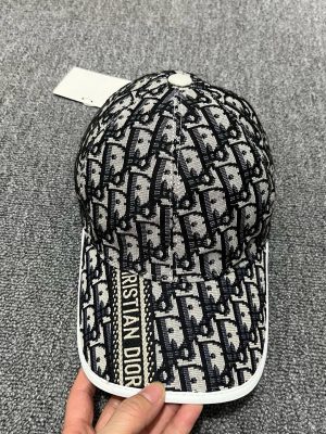 Black Dior Oblique pattern brim strap baseball hat