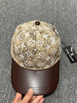 Beige LV monogram flower denim jacquard baseball hat