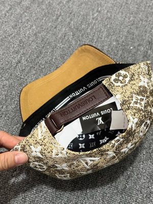 Beige LV monogram flower denim jacquard baseball hat