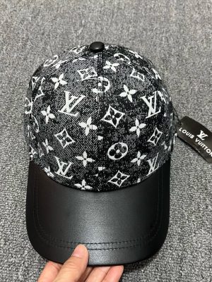 Black LV monogram flower denim jacquard baseball hat