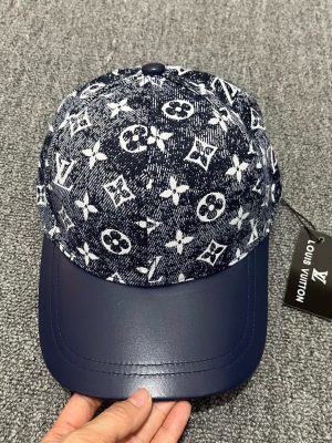 Navy LV monogram flower denim jacquard baseball hat