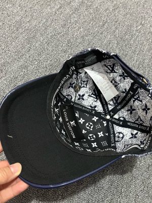 Navy LV monogram flower denim jacquard baseball hat
