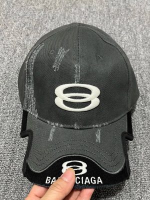 Black Balenciaga Double Unity distressed washed-out Cap