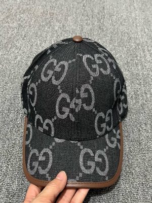 Black Gucci Monogram jacquard denim interlocking double-G pattern baseball hat