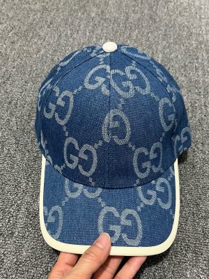 Blue Gucci Monogram jacquard denim interlocking double-G pattern baseball hat