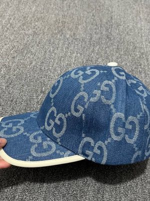 Blue Gucci Monogram jacquard denim interlocking double-G pattern baseball hat