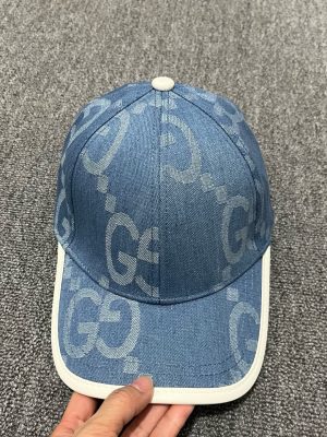 Light Blue Gucci Monogram jacquard denim interlocking double-G pattern baseball hat