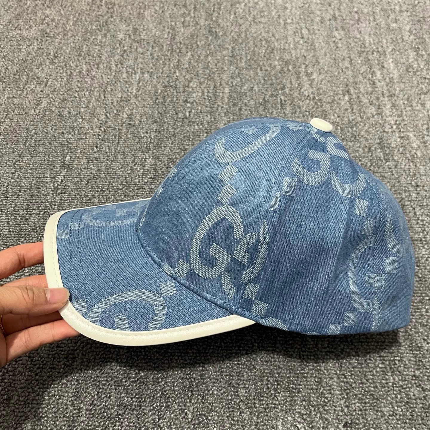 Light Blue Gucci Monogram jacquard denim interlocking double-G pattern baseball hat - Image 2