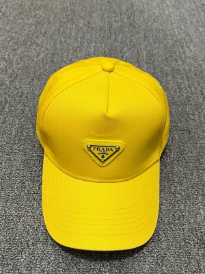 Yellow Prada Re-Nylon classic logo baseball hat