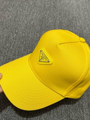 Yellow Prada Re-Nylon classic logo baseball hat