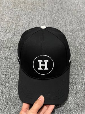 Black Hermes embroidered circular “H” logo baseball cap