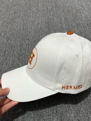 White Hermes embroidered circular “H” logo baseball cap
