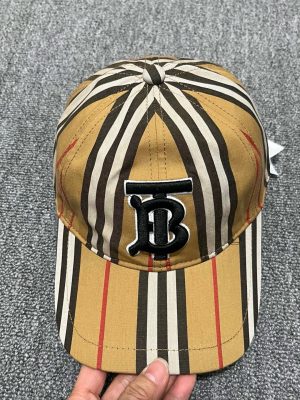 Beige Burberry monogram signature archive motif icon stripe baseball hat