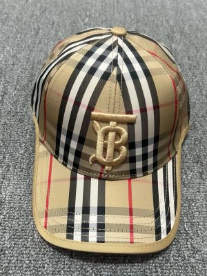 Beige Burberry vintage check cotton tonal beige TB monogram motif baseball hat