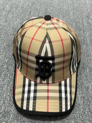 Beige Burberry vintage check cotton tonal black TB monogram motif baseball hat