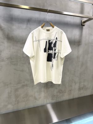 White hermes harnais en gouache 3D cotton tee