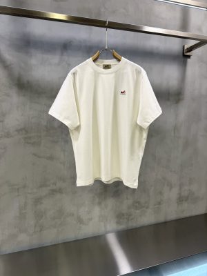 White Hermès distinctive red camel embroidered cotton T-shirt