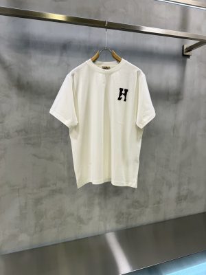 White Hermès “H’Cheval” leather patch logo cotton t-shirt