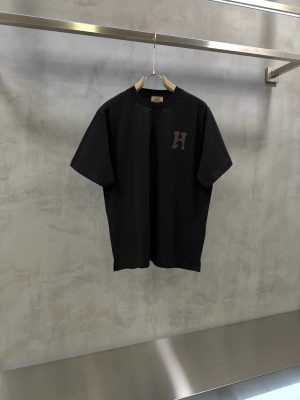 Black Hermès “H’Cheval” leather patch logo cotton t-shirt