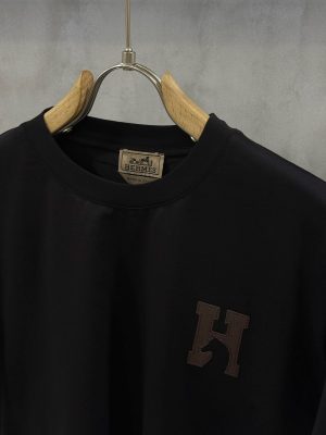 Black Hermès “H’Cheval” leather patch logo cotton t-shirt