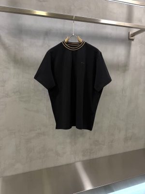 Black Zegna beige ribbed stripe collar cotton tee