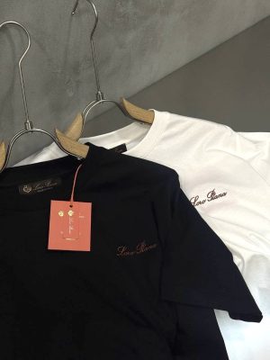 White Loro Piana signature cursive logo embroidered cotton t-shirt