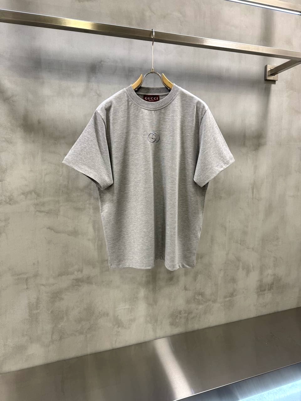 Gray Gucci GG embroidered centered logo cotton tee