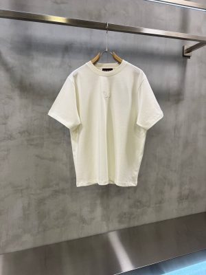 Beige Gucci GG embroidered centered logo cotton tee