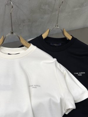 Black LV embroidered signature logo script cotton t-shirt