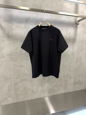 Black Loro Piana signature cursive logo embroidered cotton t-shirt