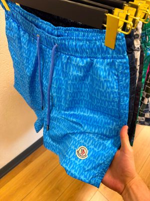 Blue Moncler monogram-print logo-patch swim shorts