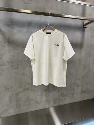 White Loro Piana signature cursive logo embroidered cotton t-shirt