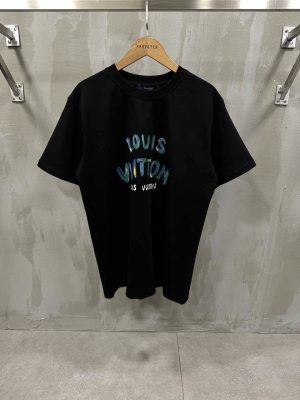 Black LV gradient graphic 3D logo cotton t-shirt